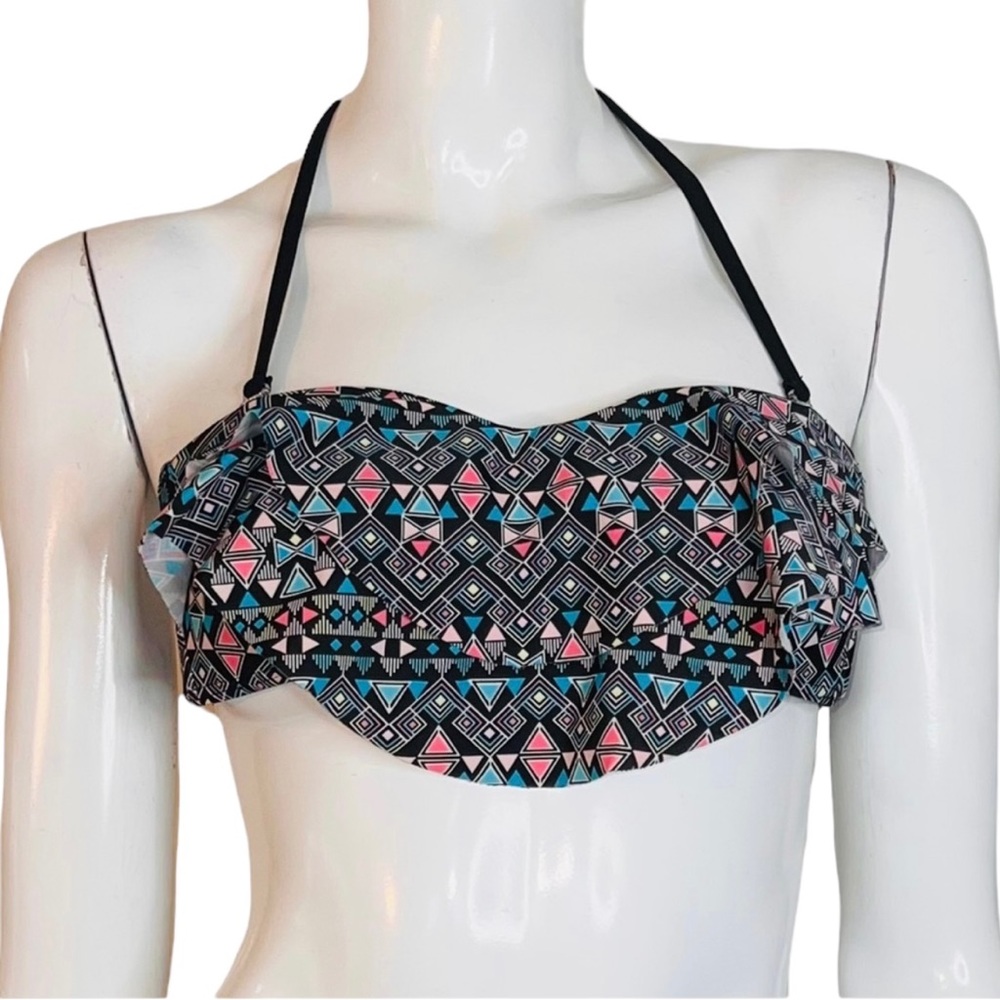 🤑 5/$25 Hula Honey Halter Ruffled Black Pink and Blue Bikini Swimsuit Top